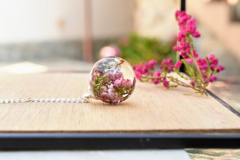 Irish Heather Jewelry Set - Pink Heather Resin Jewelry - Real Flower Earrings - Gift Jewelry Set