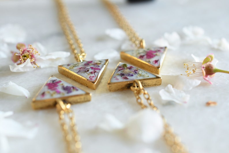 Crushed Wildflowers Gold Plated Necklace - Real Dried Flower Resin Necklace - Bridesmaid's Gift Resin Jewelry