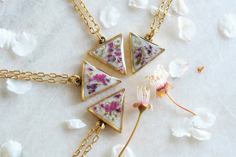 Crushed Wildflowers Gold Plated Necklace - Real Dried Flower Resin Necklace - Bridesmaid's Gift Resin Jewelry