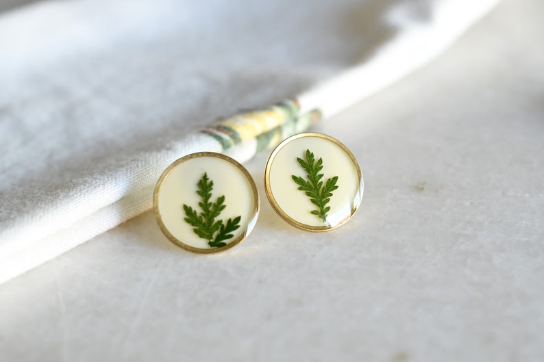 Green Leaf Stud Earrings - Surgical Steel Post Earrings - Dried Flowers Earrings - Real Flower Jewelry