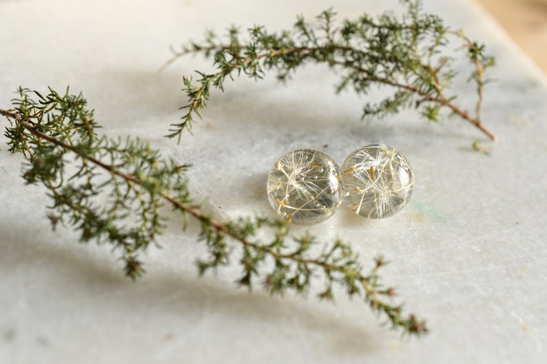Make a Wish Stud Earrings - Dandelion Resin Jewelry - Dandelion Spheres Earrings