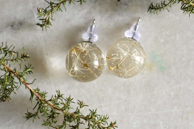 Make a Wish Stud Earrings - Dandelion Resin Jewelry - Dandelion Spheres Earrings