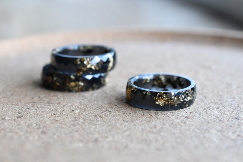 Men’s Black Resin Ring with Gold Leaf • Bold Minimalist Ring for Him • Handmade Affordable Jewelry • Statement Ring for Daily Wear