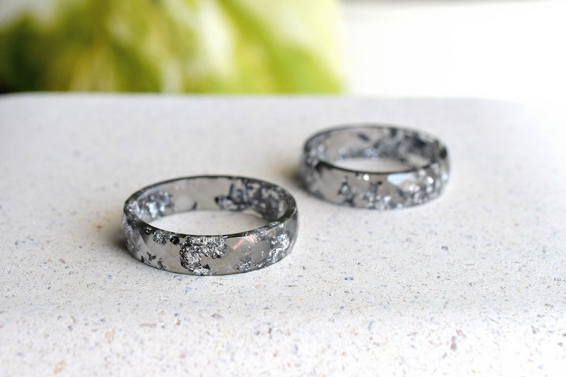 Grey Faceted Resin Ring With Silver Flakes - Mens Rings - Unisex Ring - Resin Jewelry