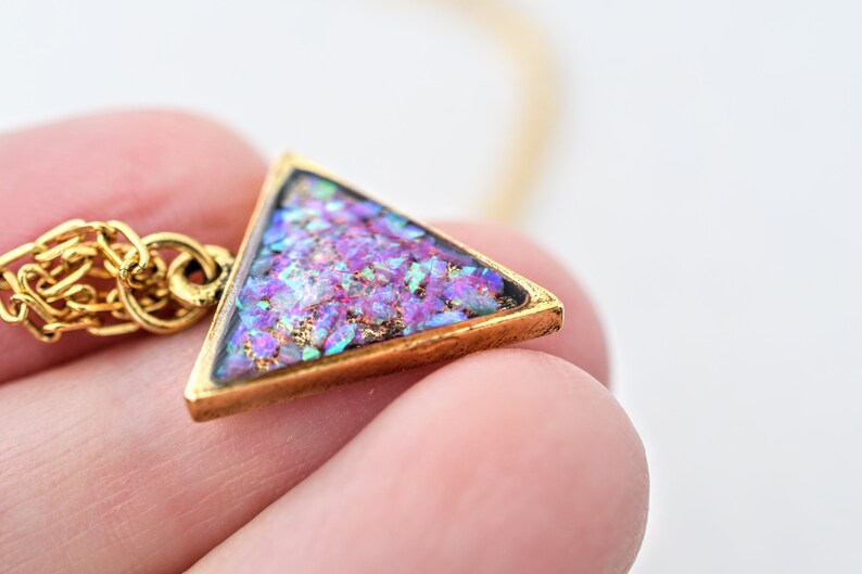 Pink Opal Gold Layering Necklace - Crushed Opal Pendant - Resin Jewelry