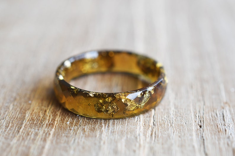Amber Resin Ring With Gold Leaf - Faceted Resin Ring - Unconventional Stacking Ring - Fall Resin Jewelry
