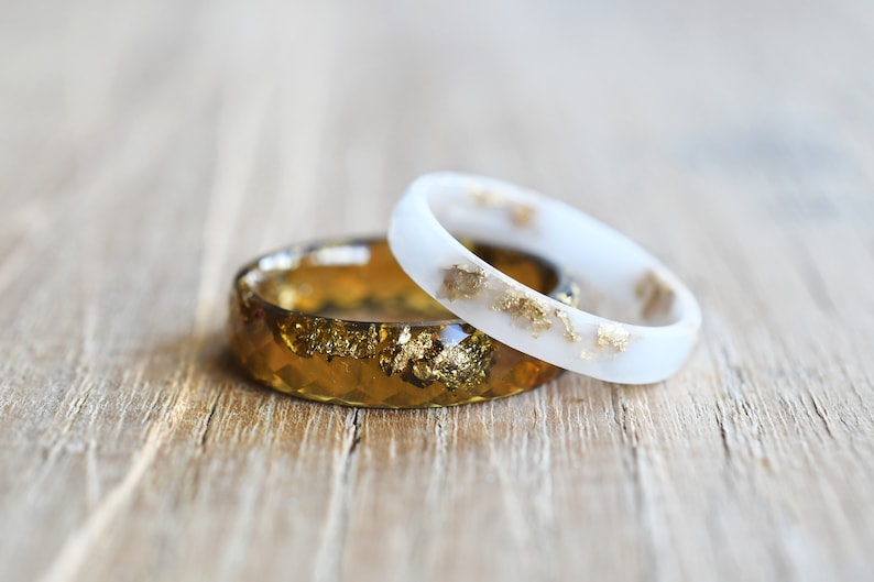 Amber Resin Ring With Gold Leaf - Faceted Resin Ring - Unconventional Stacking Ring - Fall Resin Jewelry