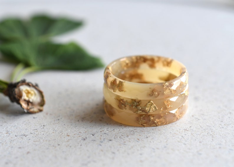 Handmade Nude Resin Stacking Ring with Gold Leaf Accents | Minimalist Elegance for Everyday Style