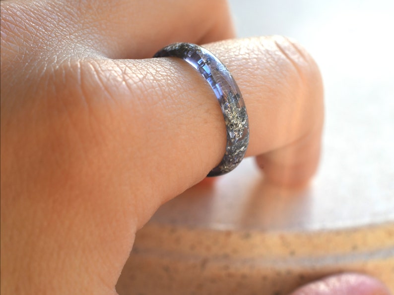 Handcrafted Amethyst Colored Resin Ring with Silver Leaf - Alternative February birthstone ring