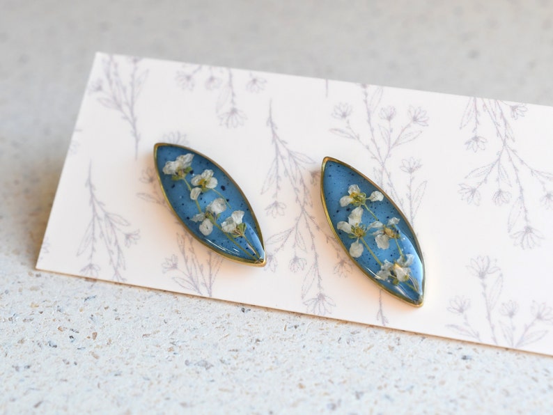 Alyssum Flowers Blue Stud Earrings - Surgical Steel Post Earrings - Real Flower Jewelry - Something Blue