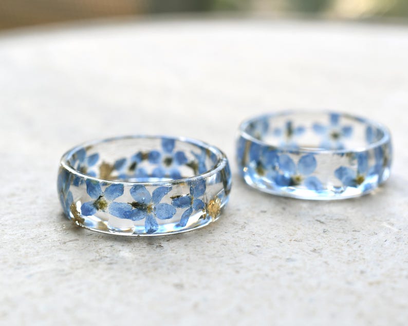 Forget Me Not Friendship Ring • Graduation Gift for Best Friend • Blue Resin Flower Ring • College Farewell Gift • Real Flower Jewelry