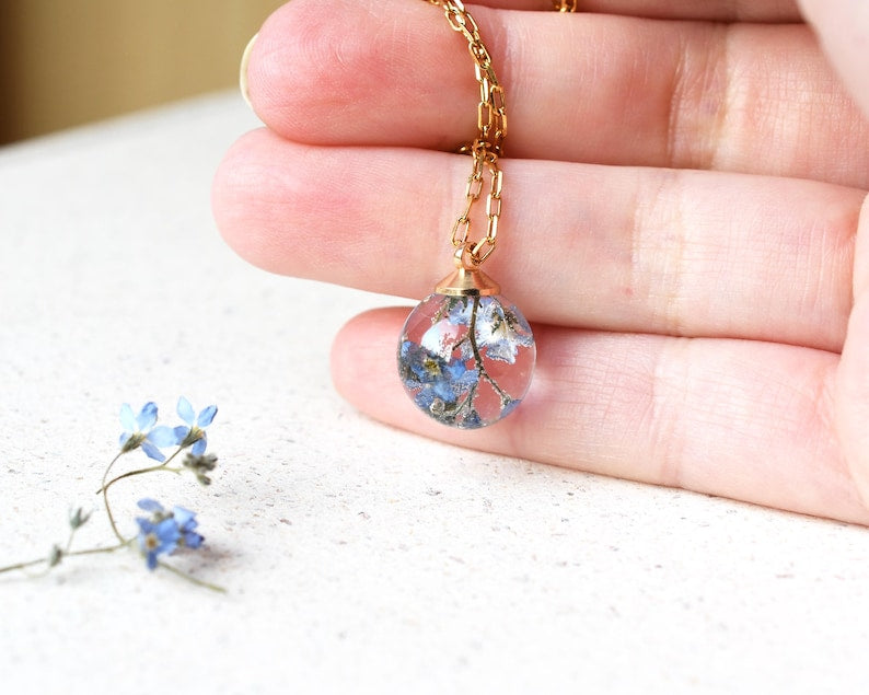 Forget-Me-Not Memorial Necklace | Real Flower Resin Pendant | Keepsake Jewelry for Loved Ones