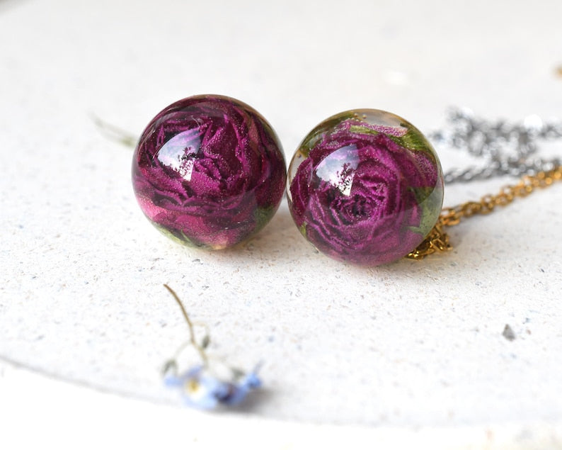 Gift for Mom – Purple Rose Necklace – Real Rosebud – Symbol of Love & Gratitude – Handmade Resin Jewelry