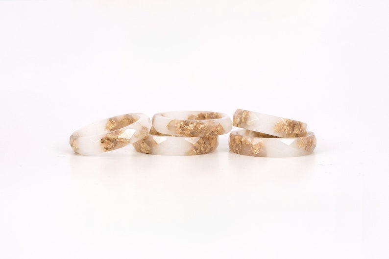 White Faceted Resin Ring With Gold Flakes - Purity Ring - Alternative Engagement Ring - Resin Jewelry