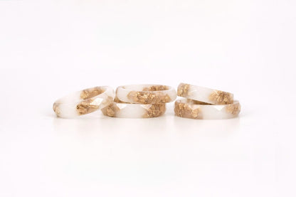 White Faceted Resin Ring With Gold Flakes - Purity Ring - Alternative Engagement Ring - Resin Jewelry