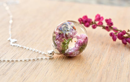 Irish Heather Jewelry Set - Pink Heather Resin Jewelry - Real Flower Earrings - Gift Jewelry Set