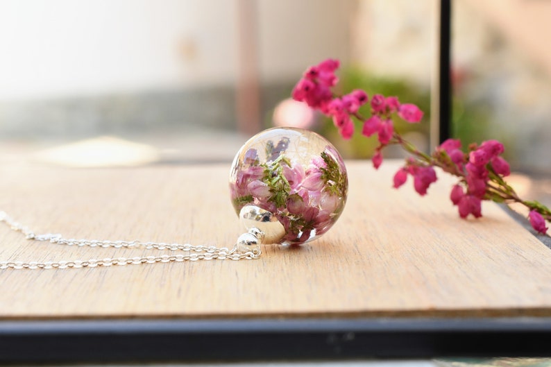 Irish Heather Jewelry Set - Pink Heather Resin Jewelry - Real Flower Earrings - Gift Jewelry Set