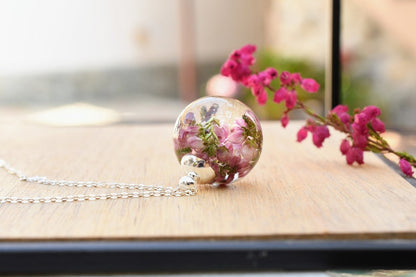 Irish Heather Jewelry Set - Pink Heather Resin Jewelry - Real Flower Earrings - Gift Jewelry Set