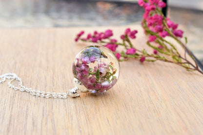 Irish Heather Jewelry Set - Pink Heather Resin Jewelry - Real Flower Earrings - Gift Jewelry Set