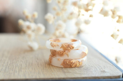 White Faceted Resin Ring With Gold Flakes - Purity Ring - Alternative Engagement Ring - Resin Jewelry
