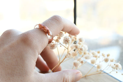 Hypoallergenic Transparent Ring With Rose Gold Leaf - Resin Stacking Ring - Resin Jewelry