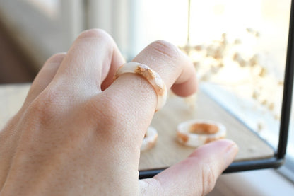White Faceted Resin Ring With Gold Flakes - Purity Ring - Alternative Engagement Ring - Resin Jewelry