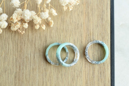 Mint and Transparent Faceted Resin Ring With Silver Flakes - Alternative Engagement Ring - Purity Ring - Resin Jewelry