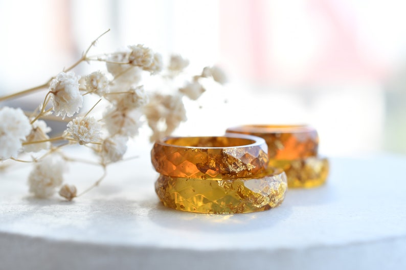 Faceted Autumn Resin Rings - Alternative Engagement Ring - Fall Color Rings - Autumn Jewelry
