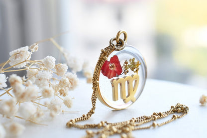 Virgo Zodiac Necklace - Wildflower Terrarium Necklace - Real Flower Resin Jewelry