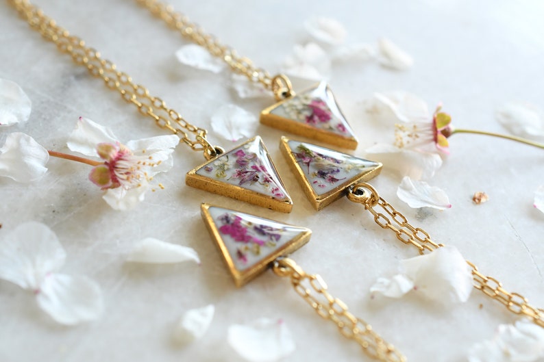 Crushed Wildflowers Gold Plated Necklace - Real Dried Flower Resin Necklace - Bridesmaid's Gift Resin Jewelry
