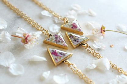Crushed Wildflowers Gold Plated Necklace - Real Dried Flower Resin Necklace - Bridesmaid's Gift Resin Jewelry
