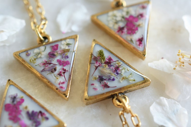 Crushed Wildflowers Gold Plated Necklace - Real Dried Flower Resin Necklace - Bridesmaid's Gift Resin Jewelry