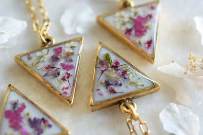 Crushed Wildflowers Gold Plated Necklace - Real Dried Flower Resin Necklace - Bridesmaid's Gift Resin Jewelry