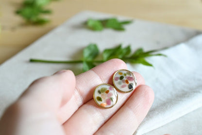 Tourmaline Chips Stud Earrings - Surgical Steel Post Earrings - Crystals Earrings - Resin Jewelry