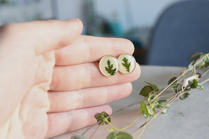 Green Leaf Stud Earrings - Surgical Steel Post Earrings - Dried Flowers Earrings - Real Flower Jewelry