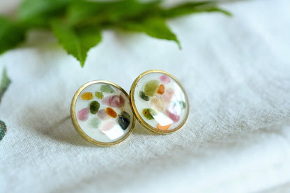 Tourmaline Chips Stud Earrings - Surgical Steel Post Earrings - Crystals Earrings - Resin Jewelry