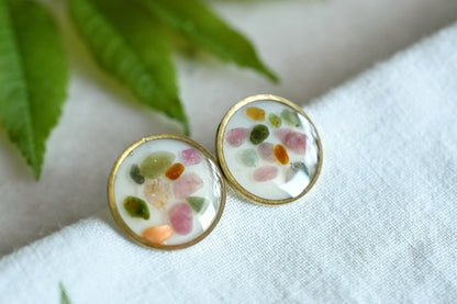 Tourmaline Chips Stud Earrings - Surgical Steel Post Earrings - Crystals Earrings - Resin Jewelry