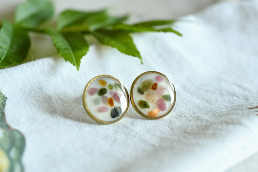 Tourmaline Chips Stud Earrings - Surgical Steel Post Earrings - Crystals Earrings - Resin Jewelry
