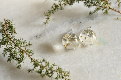 Make a Wish Stud Earrings - Dandelion Resin Jewelry - Dandelion Spheres Earrings