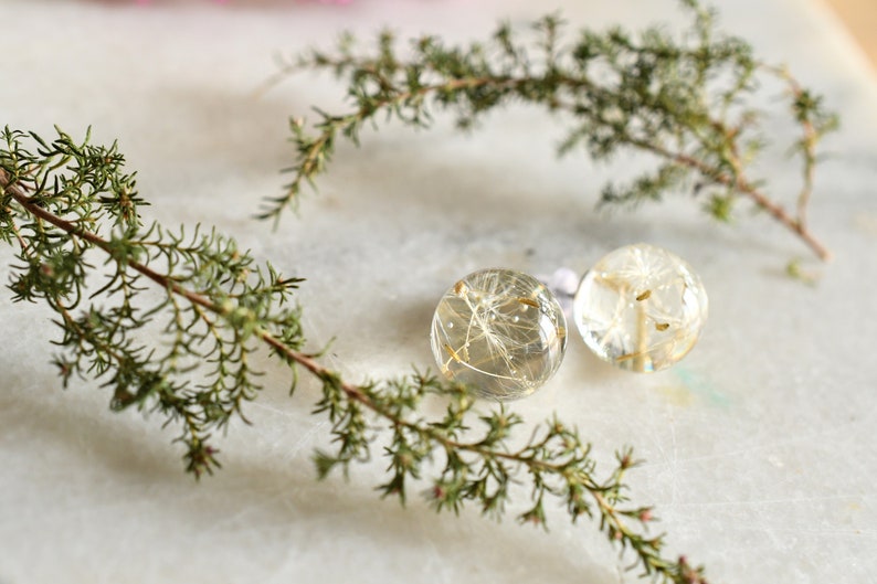 Make a Wish Stud Earrings - Dandelion Resin Jewelry - Dandelion Spheres Earrings