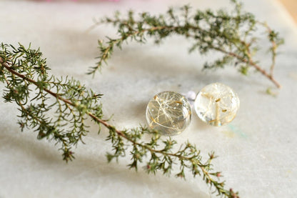 Make a Wish Stud Earrings - Dandelion Resin Jewelry - Dandelion Spheres Earrings
