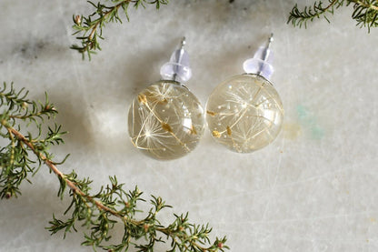 Make a Wish Stud Earrings - Dandelion Resin Jewelry - Dandelion Spheres Earrings