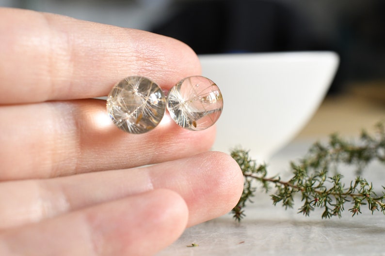 Make a Wish Stud Earrings - Dandelion Resin Jewelry - Dandelion Spheres Earrings