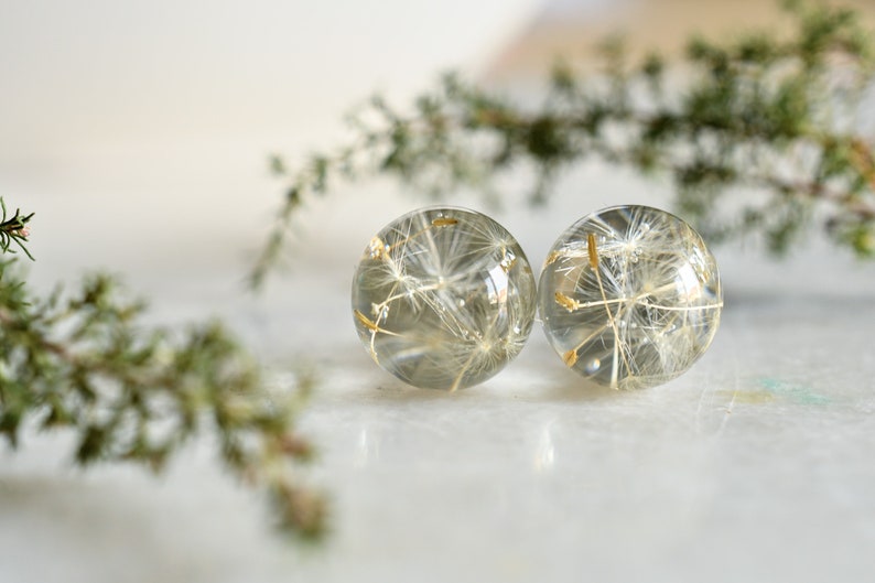 Make a Wish Stud Earrings - Dandelion Resin Jewelry - Dandelion Spheres Earrings
