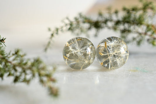 Make a Wish Stud Earrings - Dandelion Resin Jewelry - Dandelion Spheres Earrings