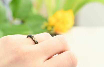 Smooth Black Resin Ring With Gold Flakes - Unisex Band Ring