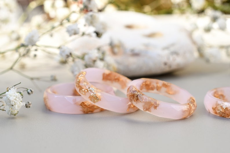 Cotton Candy Pink Ring with Gold Flakes - Promise Ring for Her - Dainty Gold Ring