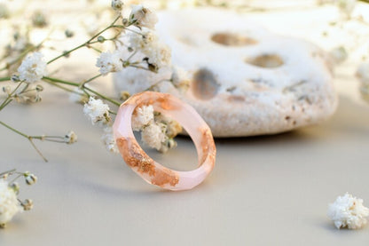 Cotton Candy Pink Ring with Gold Flakes - Promise Ring for Her - Dainty Gold Ring