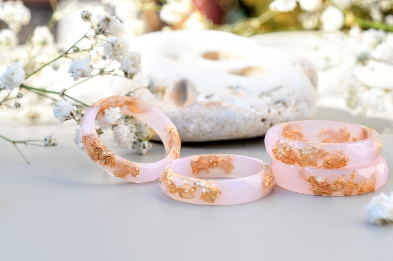 Cotton Candy Pink Ring with Gold Flakes - Promise Ring for Her - Dainty Gold Ring