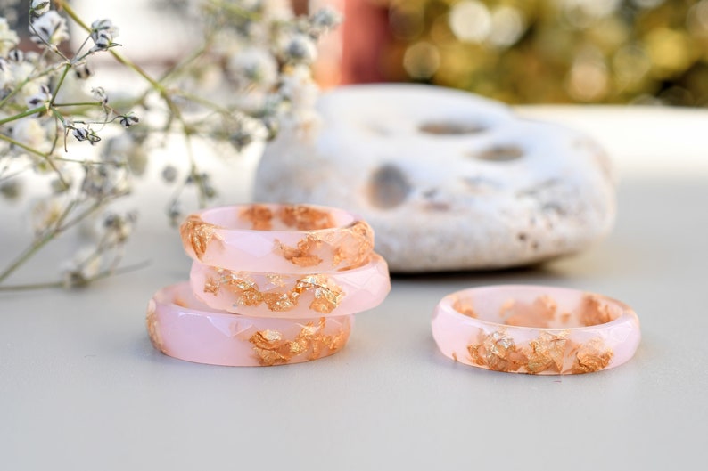 Cotton Candy Pink Ring with Gold Flakes - Promise Ring for Her - Dainty Gold Ring
